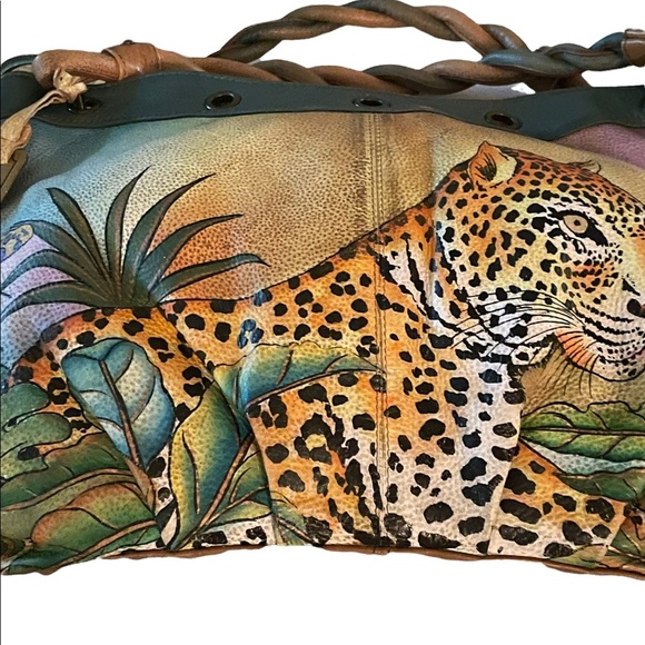 Anuschka Hand Painted Leopard in Paradise Leather Bohemian Handbag - Picture 3 of 12